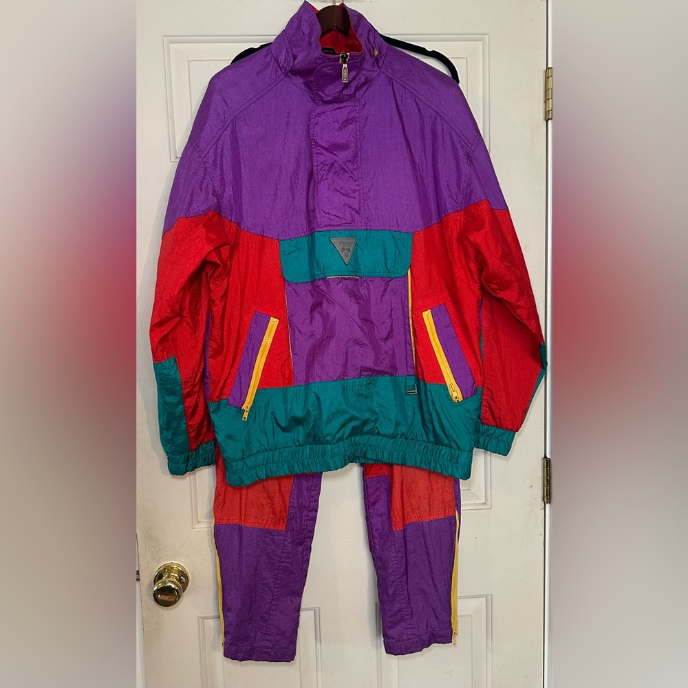 Vintage Fera Mens‎ S Skiwear Jacket & Pants Lightweight Colorful 80s Snowboard.